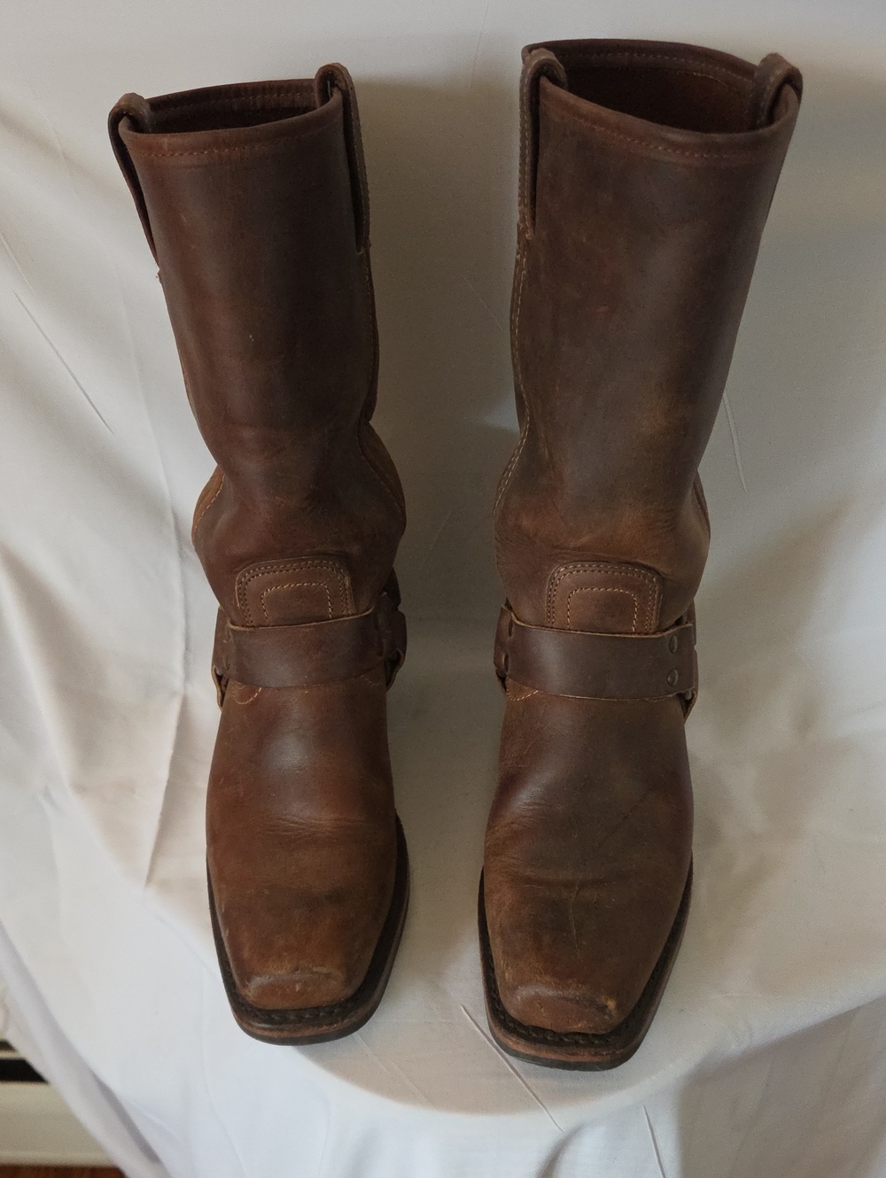 Frye Brown Leather Harness Cowboy Boots
